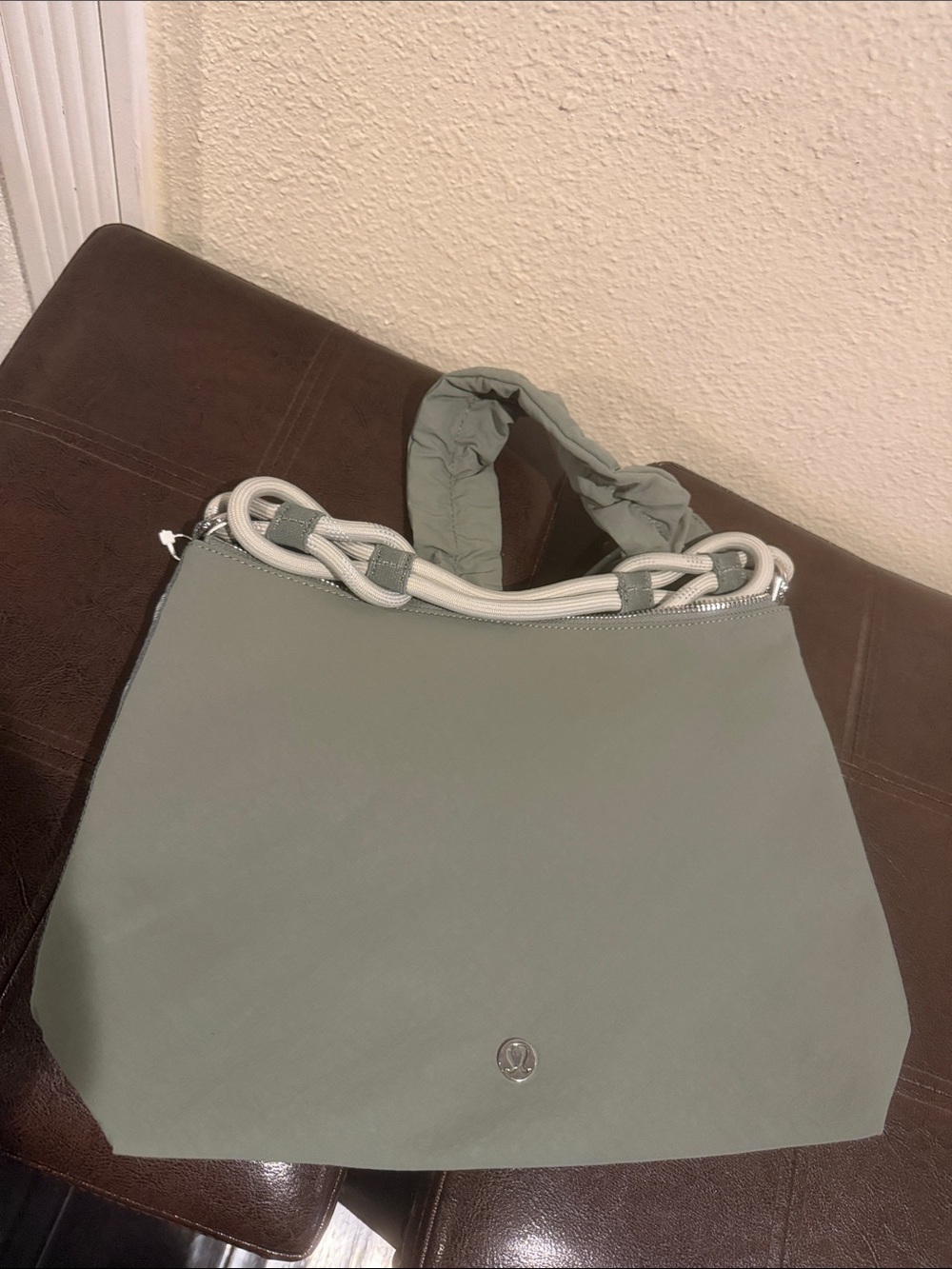 NWOT  lululemon athletic Sage Green Tote with White Rope Accents 6.5L